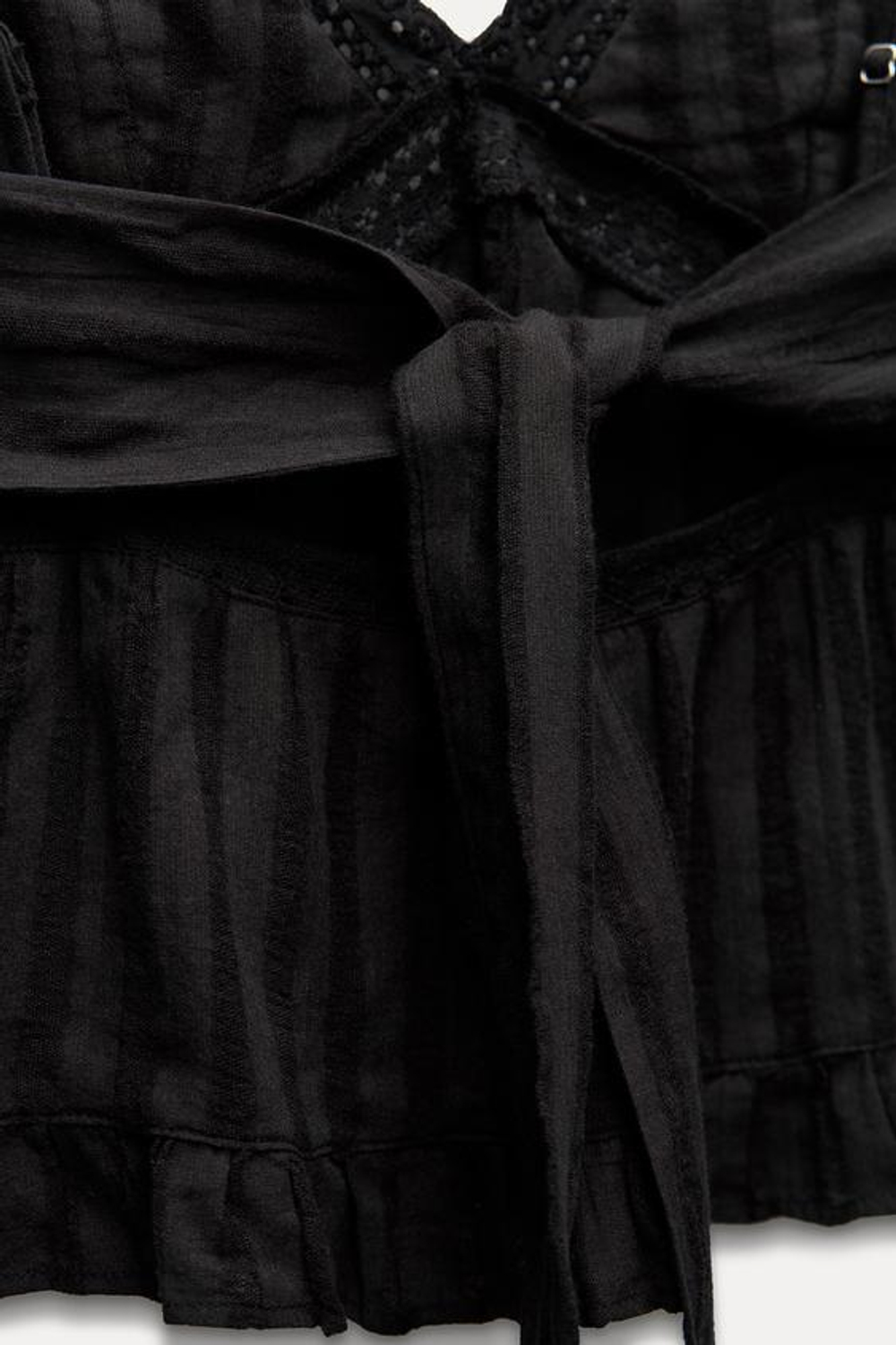 ZARA ТОП С ВЫШИВКОЙ И ЗАВЯЗКАМИ, ЧЕРНЫЙ