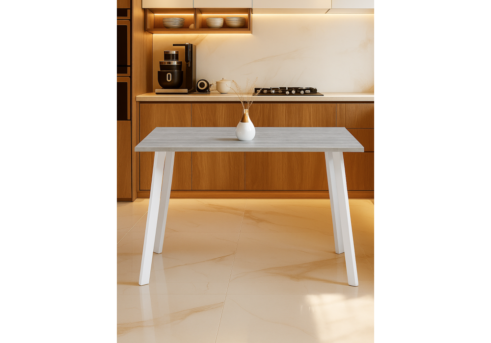 Стол деревянный Woodville Тринити Лофт 120х80х75 25 мм бетон, белый матовый, ножки белые