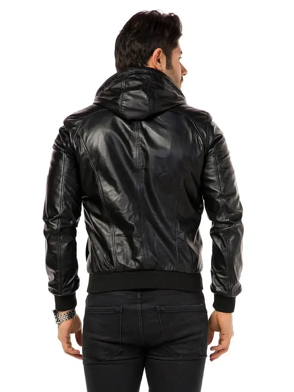 Куртка мужская натуральная кожаная с капюшоном бомбер Турция