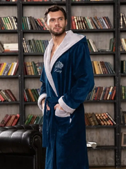 Халат мужской KING с капюшоном Морская волна "Polens"