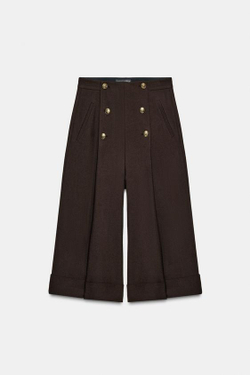 ZARA ДЛИННЫЕ ШОРТЫ С ПУГОВИЦАМИ ИЗ 100% ШЕРСТИ — ZW COLLECTION, ТЕМНО-КОРИЧНЕВЫЙ