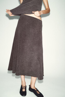 ZARA ЮБКА ИЗ МЯГКОЙ ТКАНИ, КОРИЧНЕВЫЙ МЕЛАНЖ