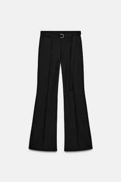 ZARA БРЮКИ ИЗ КРЕПА С ПОЯСОМ, ЧЕРНЫЙ