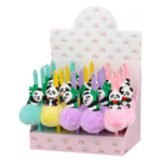 Ручка шариковая, Basir, синие чернила, серия "Панда пушистик", цветной корпус с мехом и фигуркой, 20 шт