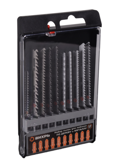 Набор пилок для лобзика по дереву и металлу 10шт Вихрь