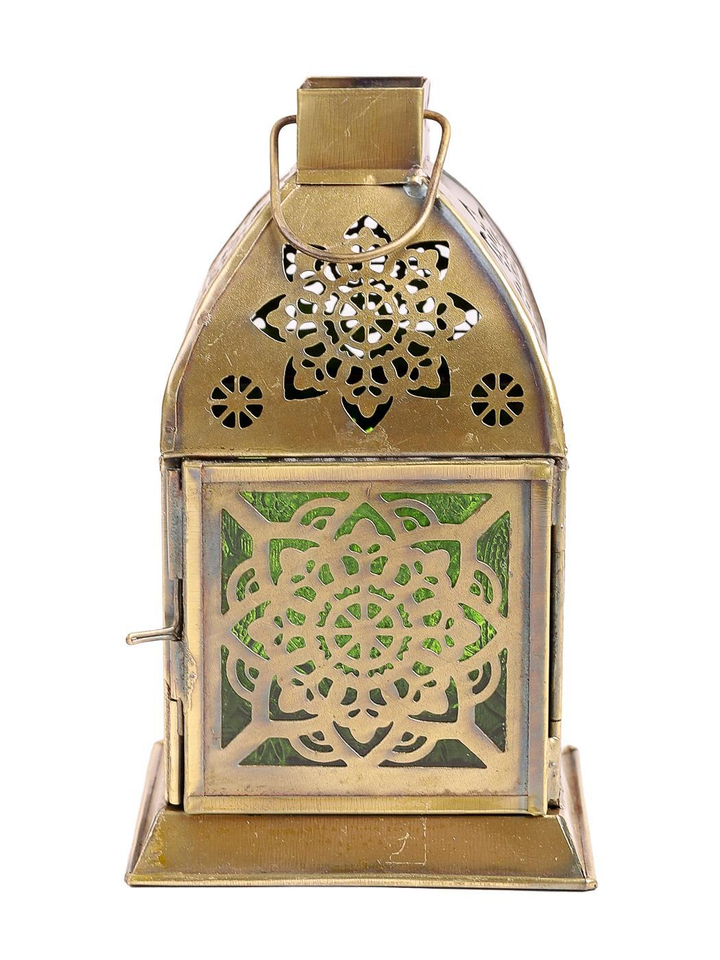 Подсвечник Фонарь металл стекло цвет зеленый 10x10x16 см