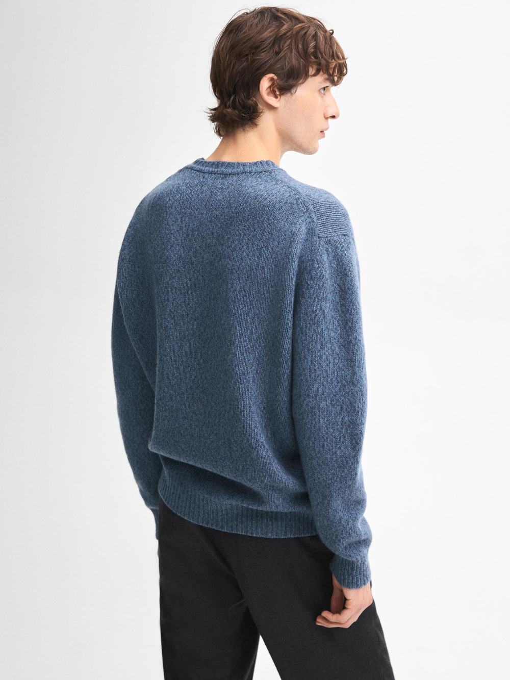 Massimo Dutti СВИТЕР ИЗ СМЕСОВОЙ ШЕРСТИ С КРУГЛЫМ ВЫРЕЗОМ, СИНИЙ