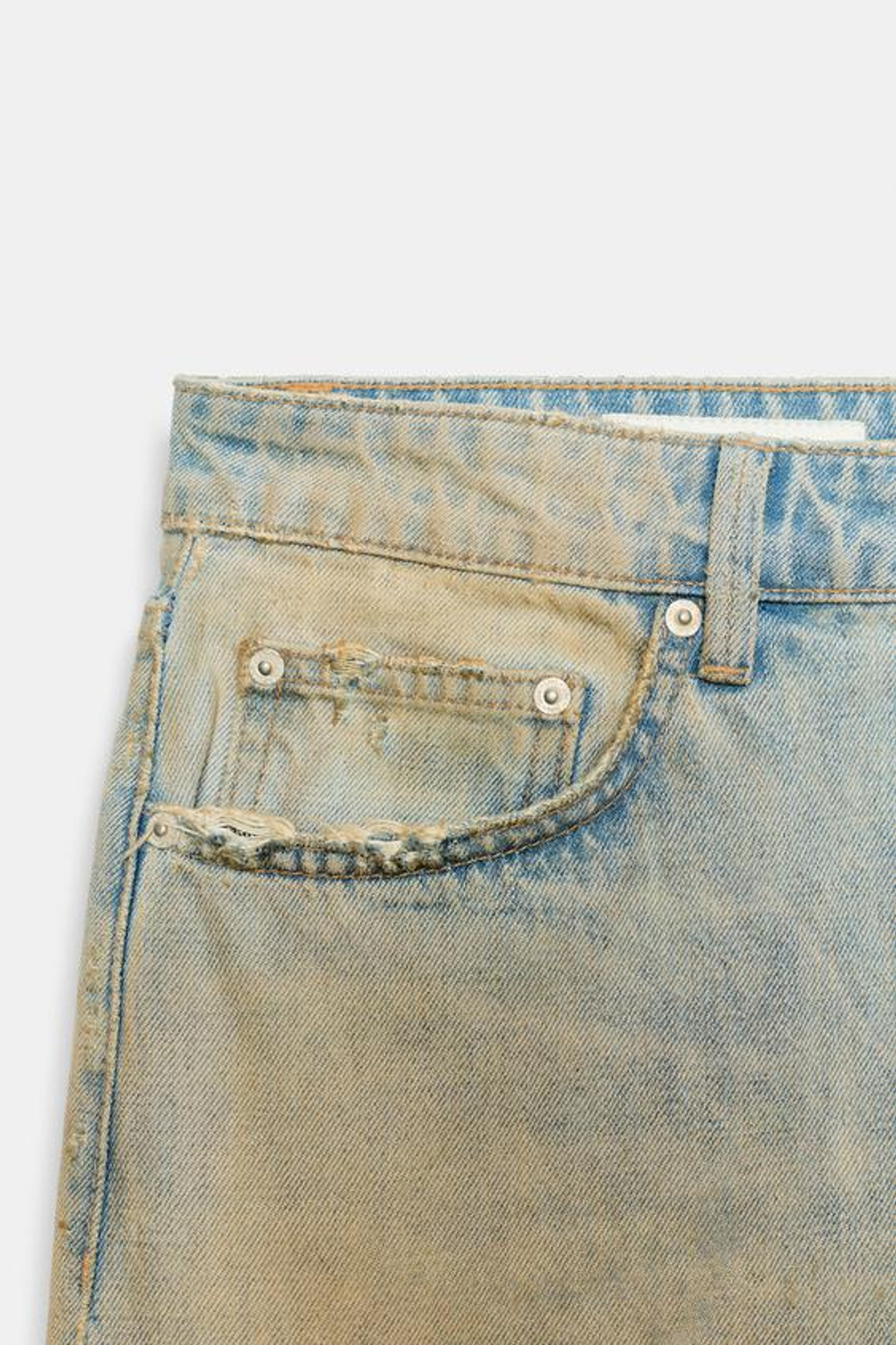ZARA ДЖИНСОВЫЕ ШОРТЫ TRF BAGGY С РАЗРЕЗАМИ, ЛИНЯЛЫЙ СИНИЙ
