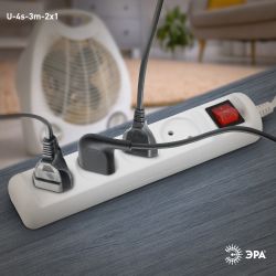 Удлинитель электрический ЭРА U-4s-3m-2x1 без заземления c выключателем 4 розетки 3м ПВС 2x1мм2 10А