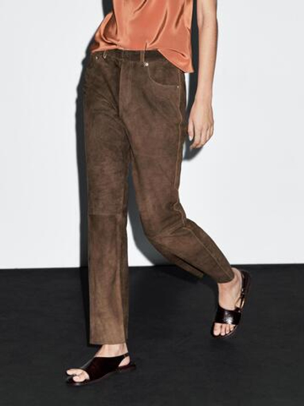 Massimo Dutti Замшевые брюки из козьей кожи, коричневый