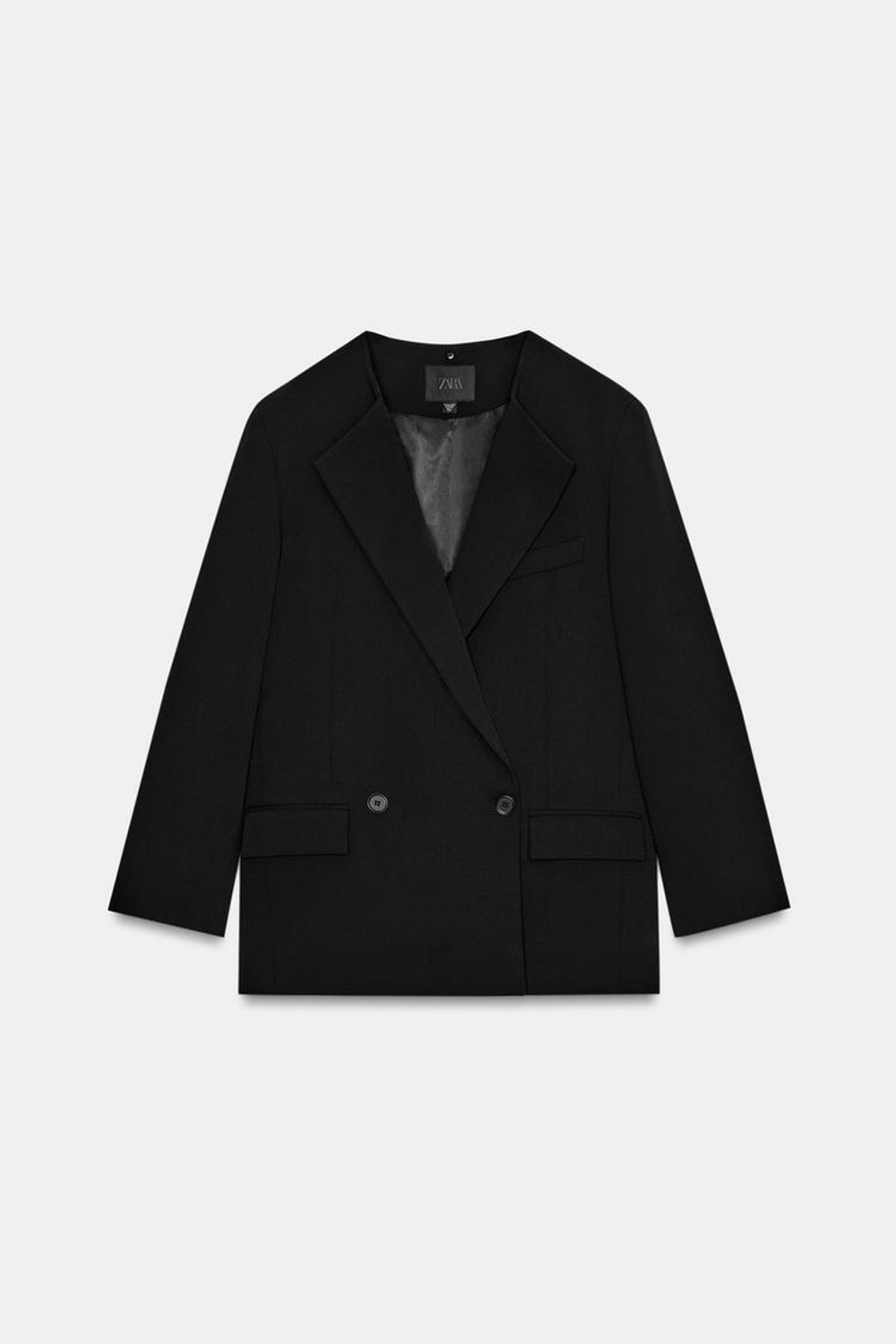 ZARA БЛЕЙЗЕР С КОНТРАСТНЫМ ПЛАТКОМ, ЧЕРНЫЙ