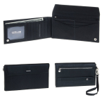 Необычный мужской чёрный кошелёк клатч из натуральной кожи с ремешком для руки GALIB 7M123