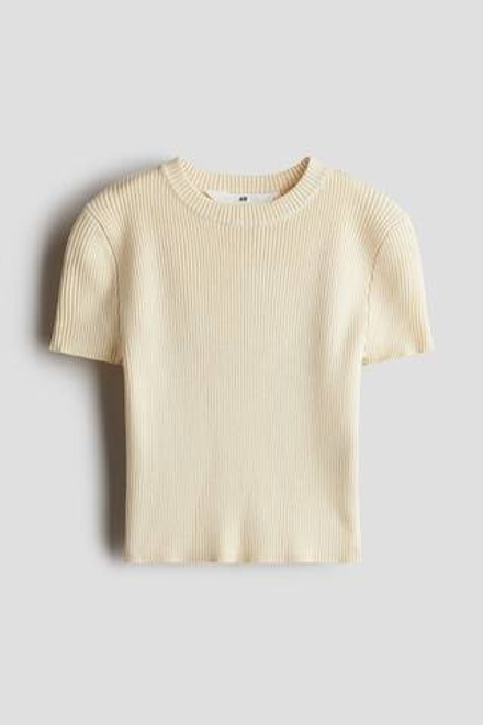 H&M Укороченный топ в рубчик, бледно-желтый