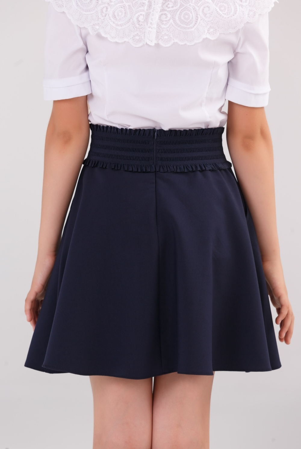 Юбка школьная для девочки синяя тёмно-синяя клёш свободная расклешенная широкая свободная на резинке пышная классическая высокая талия колокол солнце полусолнце размер 122 128