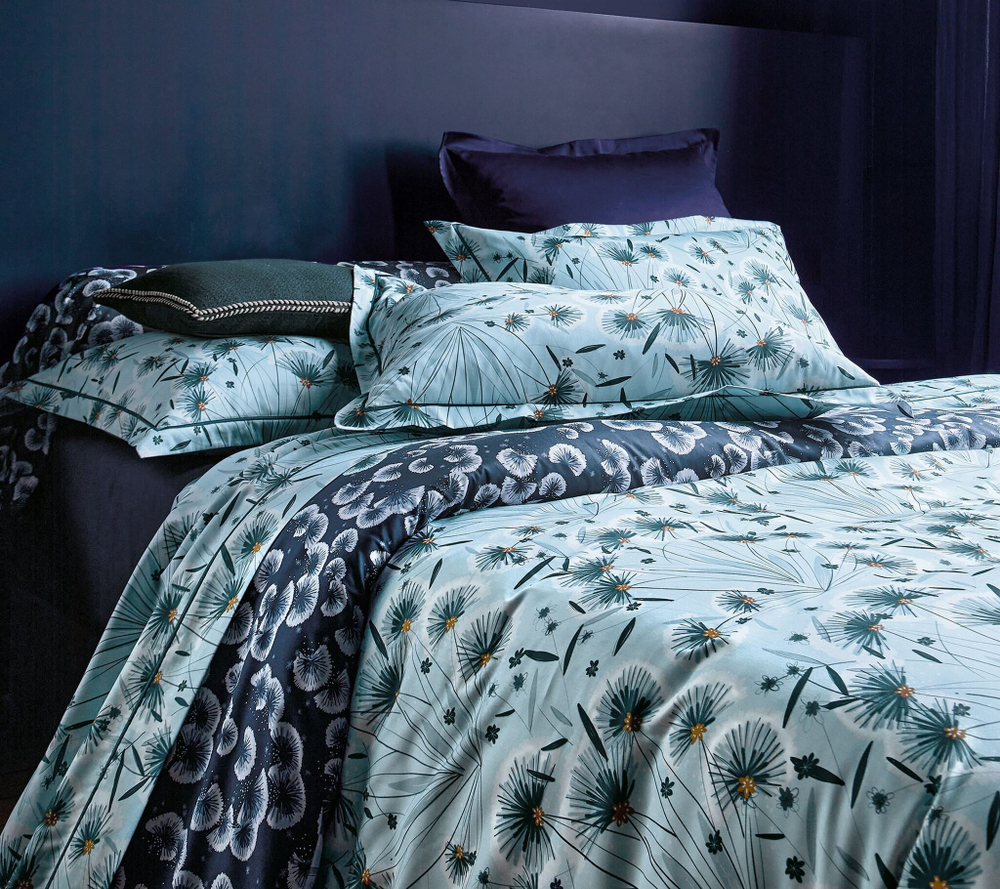 Постельное белье 2 спальное евро Blanc des Vosges Florea bleu Франция премиум