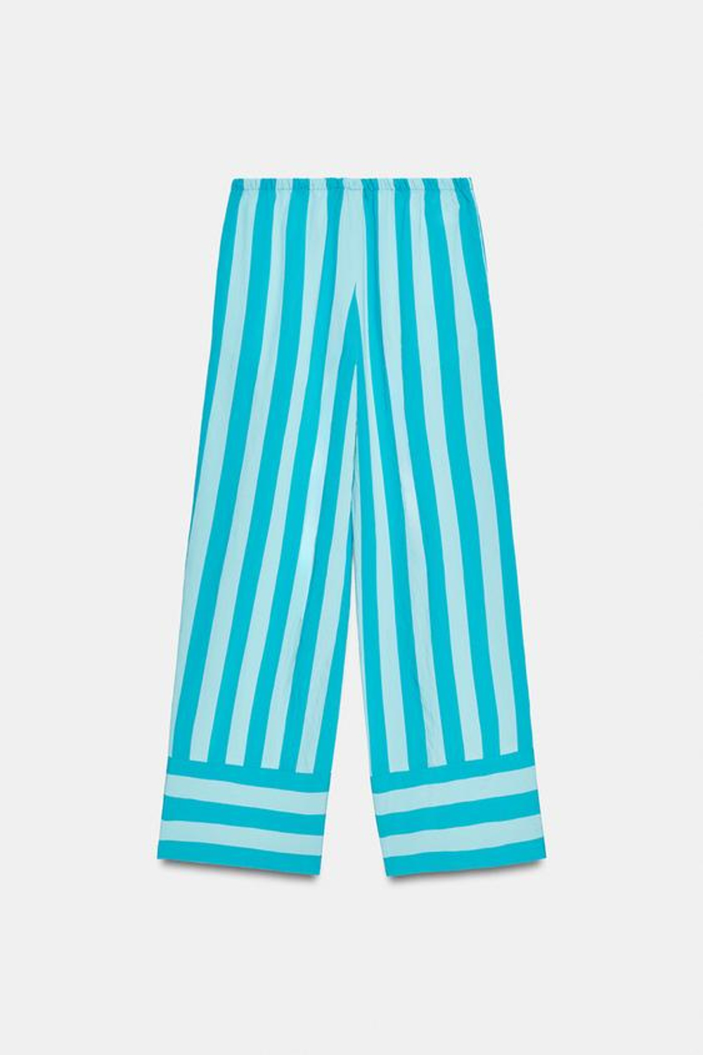ZARA БРЮКИ С ШИРОКИМИ ШТАНИНАМИ В ПОЛОСКУ, БИРЮЗОВЫЙ