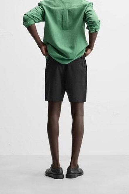 ZARA ШОРТЫ REGULAR FIT ИЗ РЕЛЬЕФНОЙ ТКАНИ, ЧЕРНЫЙ