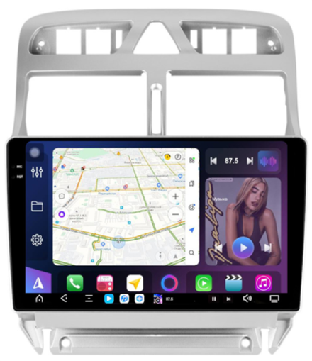 Магнитола для Peugeot 307 2001-2008 - FarCar GX017M монитор 9.5" 2K QLED на Android 14, TS20, 6+128Гб, CarPlay, 4G SIM-слот
