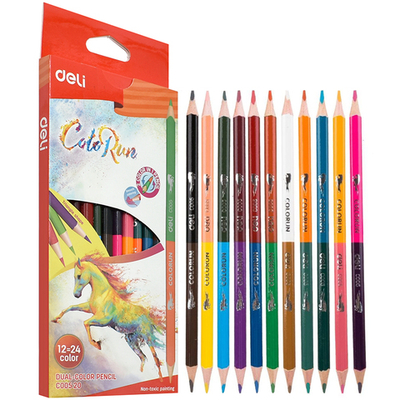 Карандаши цветные Deli "ColoRun", двухсторонние, 12 штук, 24 цвета, дерево, картон