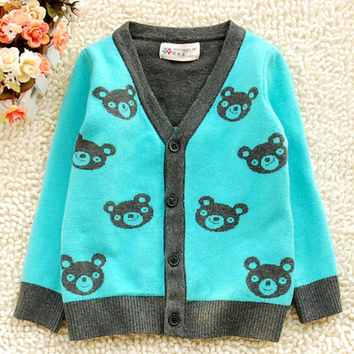 Кардиган детский с контрастными принтами медведей и окантовкой