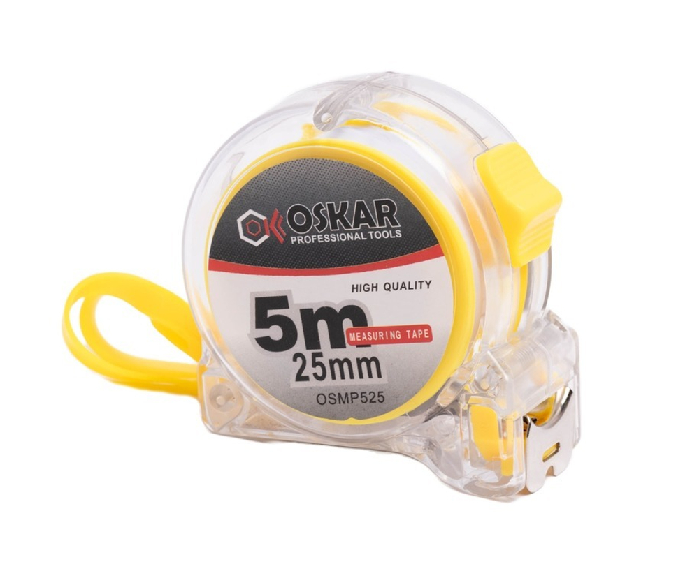 РУЛЕТКА OSKAR 5М*25ММ ПРОЗРАЧНАЯ OSMP525