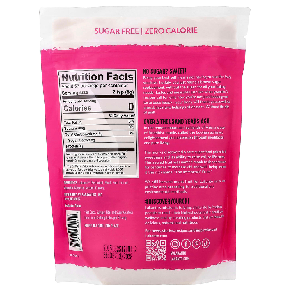 Lakanto, подсластитель из архата с эритритолом, коричневый, 454 г (16 унций)