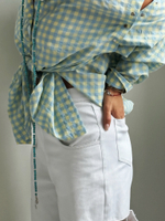 Рубашка с отстегивающимися рукавами в голубо-лаймовую клетку