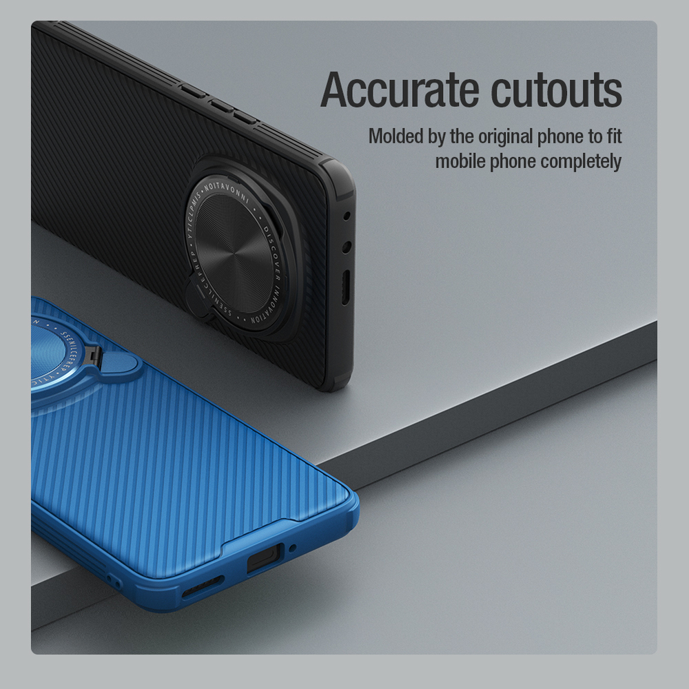 Чехол синего цвета от Nillkin с металлической откидной крышкой для камеры на смартфон Huawei Honor Magic 6 Pro, серия CamShield Prop Case