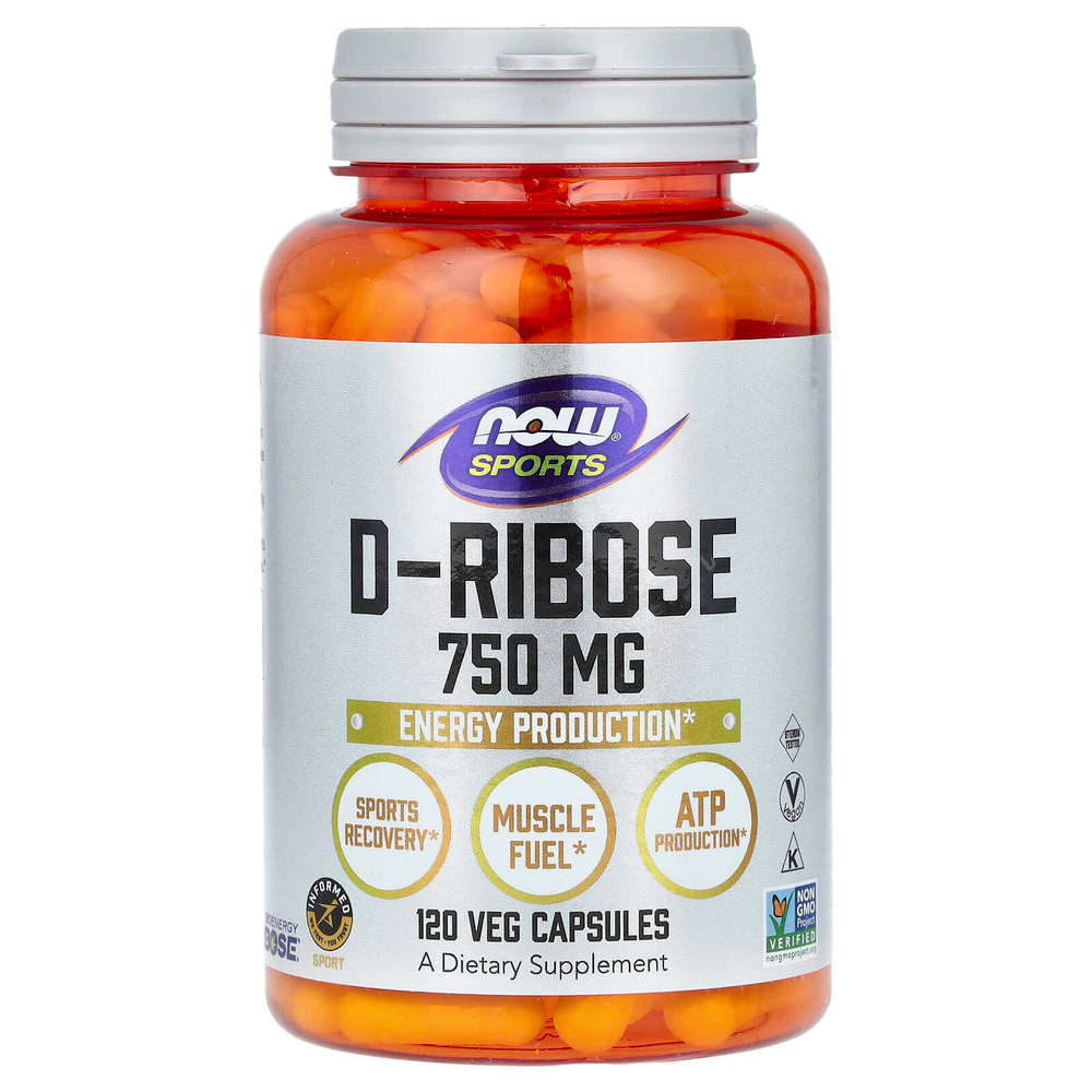 NOW Foods, Sports, D-рибоза, 750 мг, 120 растительных капсул (125 мг в 1 капсуле)