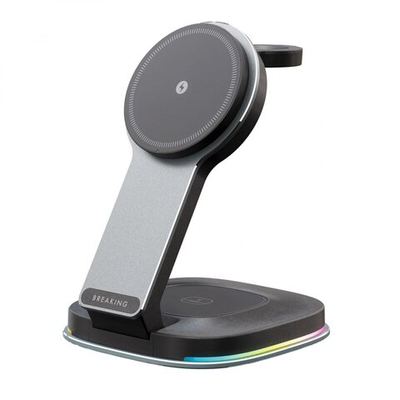 Беспроводное зарядное устройство Breaking DS10 Trio 3in1 Qi2 20W, Графит