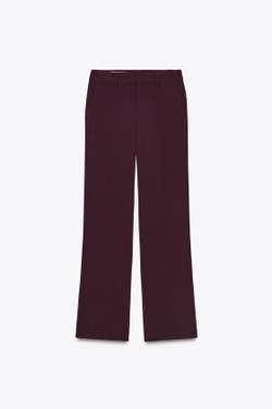 ZARA ПРЯМЫЕ БРЮКИ С ДЕКОРАТИВНОЙ СТРОЧКОЙ, БАКЛАЖАНОВЫЙ