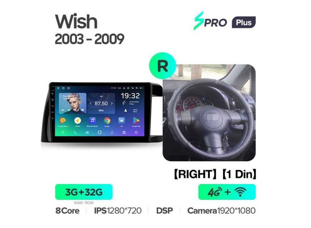 Магнитола Teyes SPRO Plus 3-32 Toyota Wish XE10 (правый руль) 2003 — 2009 10.2&quot; 1DIN