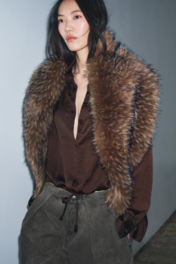 ZARA АТЛАСНАЯ РУБАШКА ZW WOMAN, КОРИЧНЕВЫЙ