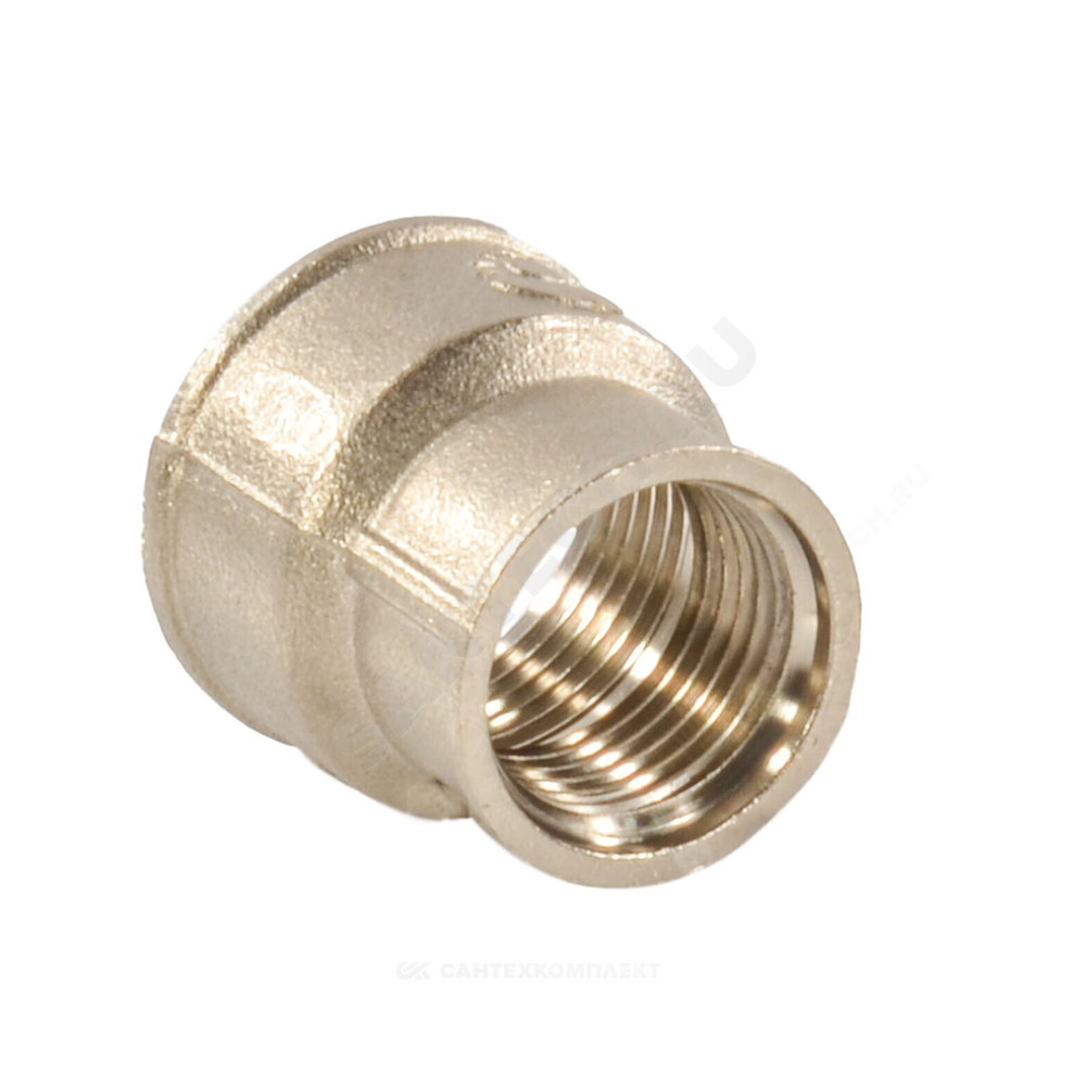 Муфта латунь никель переходная Ду 20х15 (3/4"х1/2") ВР/ВР VALFEX VF.240.N.034.012