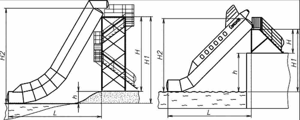 Надувная водная горка для вышки (опоры) с волнообразным спуском «Морской Конёк Pro» 10*3*7 м