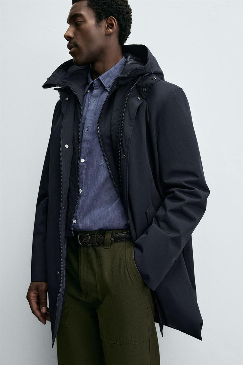 ZARA ПАРКА ИЗ ВЫСОКОТЕХНОЛОГИЧНОЙ ТКАНИ WATER REPELLENT СО СЪЕМНЫМИ ДЕТАЛЯМИ, МОРСКОЙ СИНИЙ