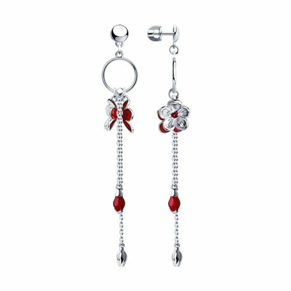 Серьги из серебра 925 пробы с Корунд и Эмаль