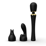 Чёрный аккумуляторный вибратор-вонд 29,1см с насадками Zalo Kyro Wand Massager Obsidian Black