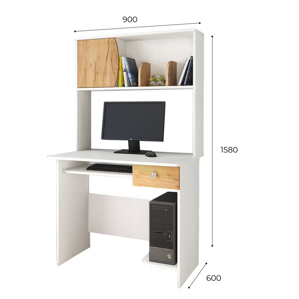 Стол компьютерный Грета-4, белый/дуб крафт