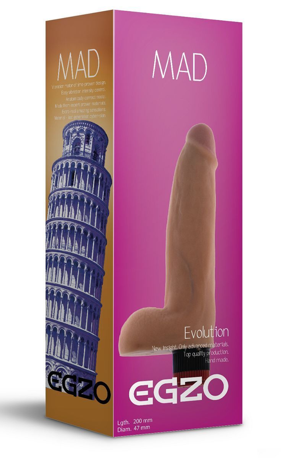Телесный реалистичный мультискоростной вибратор Mad Tower - 20 см. (Цвет: телесный)