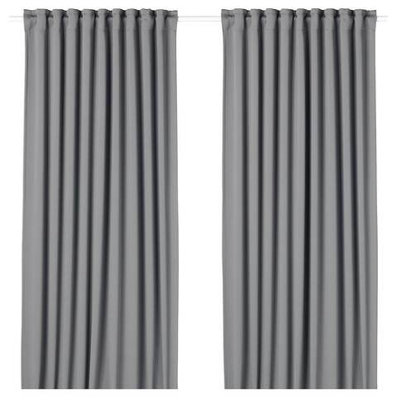 IKEA MAJGULL  (ИКЕА МАЙГУЛЛ)  -  Шторы блэкаут, пара, на ленте/серый, 145x250 см