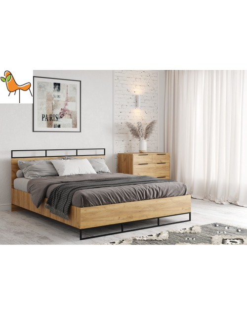 ЛОФТ Кровать КР-001 с ОРТОПЕДОМ Фасад ЛДСП - Дуб Крафт белый Стиль