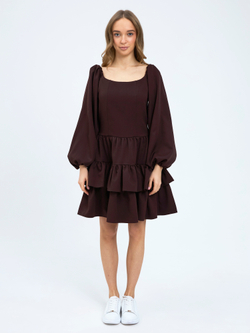 Платье праздничное ярусное с воланами для девочки коричневое