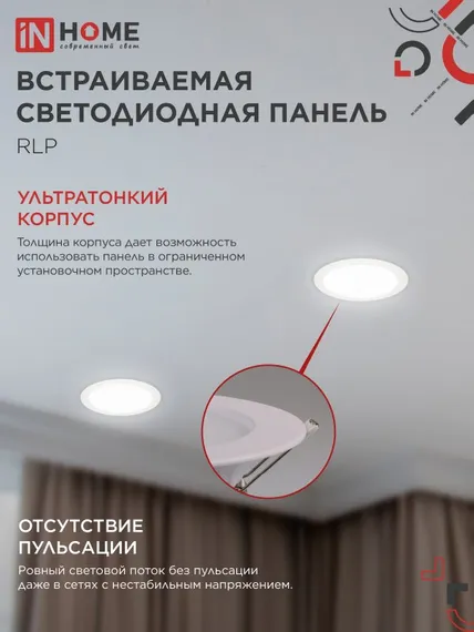 Панель светодиодная встраиваемая круглая RLP 18Вт 230В 4000К 1080Лм 225мм белая IP40 IN HOME