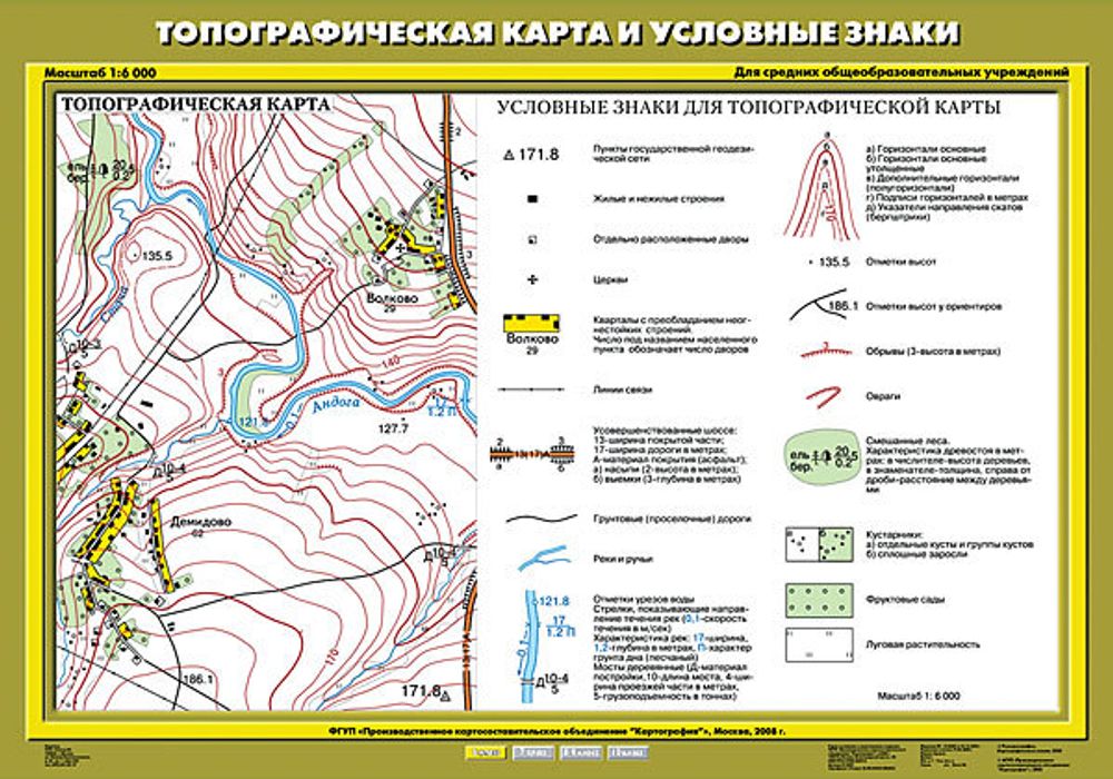 Топографическая карта и условные знаки, 70х100 см