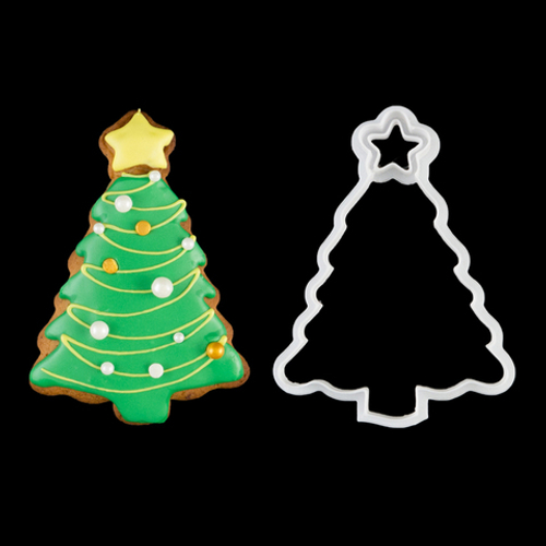 Вырубка для пряника с оттиском "Елка со звездой" мини пластик, 8,5 см