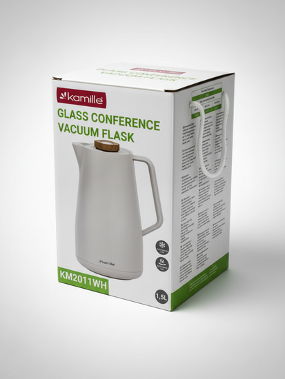 Термос-кувшин 1500 мл. со стеклянной колбой Kamille KM2011WH пластиковый корпус