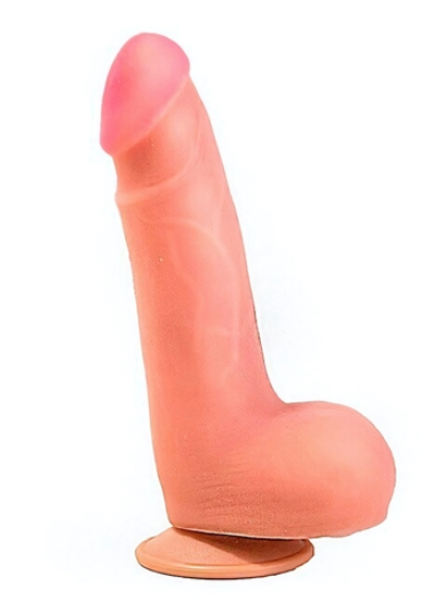 Реалистичный фаллос с мошонкой на присоске (18,2 см) (Цвет: телесный)