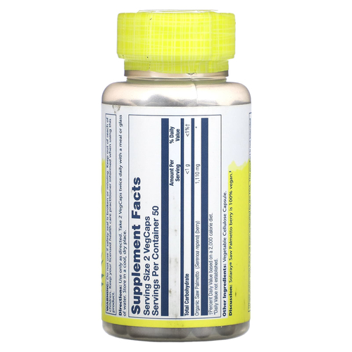 Solaray, ягоды серенои, 100 растительных капсул (555 мг в 1 капсуле)