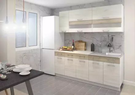 Кухня "Лаура" ЛДСП 2,0 м (белый/серый/столешница Семолина бежевая), Милана, г.Уфа